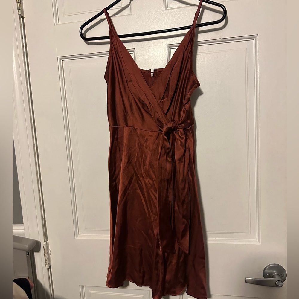Express Rust Satin Mini Dress - Picture 2 of 3